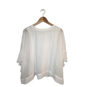 Zara White Ruffled Short Sleeve Kimono Crew Neck Women's Blouse Top